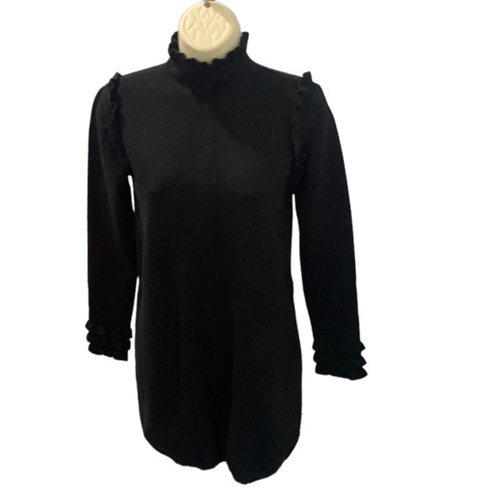 RD‎ Style Women’s Black Dress Ruffle Neck and Sleeve Size Med